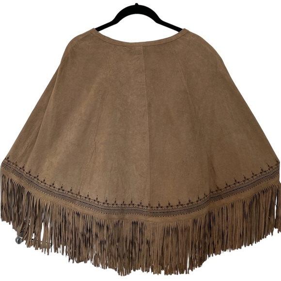 La Marque Boho Ely Suede Poncho with Fringe Trim One Size Latte - Picture 2 of 16